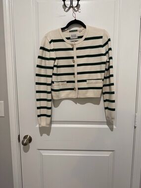 Scotch & Soda Cream and Dark Green Striped Cropped Cardigan
